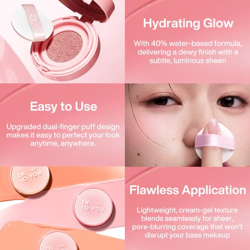 INTO YOU Sunlit Peach Cream Blush Cushion for Cheeks & Eyes, Dewy Finish, Long-Lasting, Buildable Face Makeup CB04