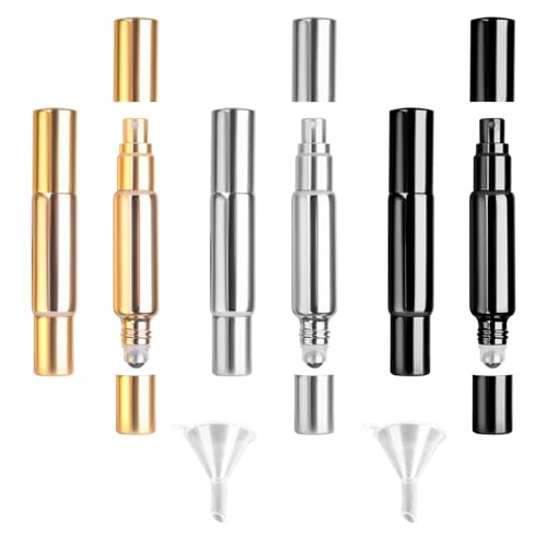Plushly 6-Pack 10ml Travel Perfume Refillable Bottle with Dual Sprayer & Roller
