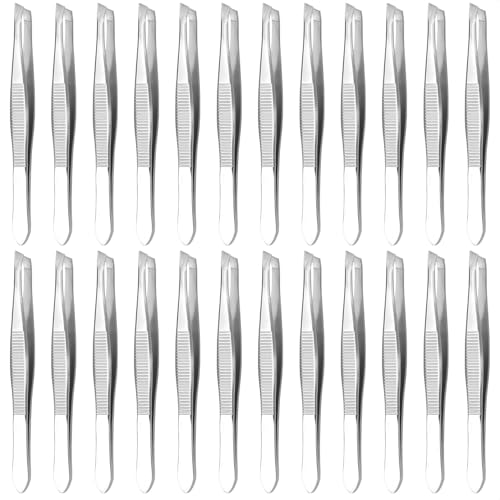 24 Pcs Mini Tweezers Bulk Pack - Stainless Steel Small Tweezers First Aid with Slanted Tips & Heart Clamps, 3.5 Inch Compact Size - Tweezer Kit for Eyebrows, Splinters, First Aid, Crafts & Home Use
