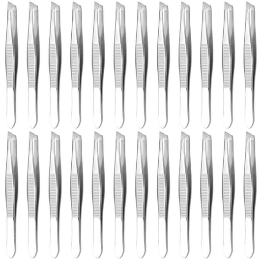 24 Pcs Mini Tweezers Bulk Pack - Stainless Steel Small Tweezers First Aid with Slanted Tips & Heart Clamps, 3.5 Inch Compact Size - Tweezer Kit for Eyebrows, Splinters, First Aid, Crafts & Home Use