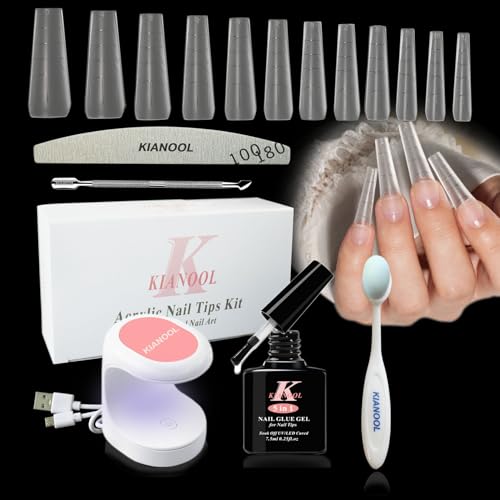 KIANOOL UV Tip 416-01 Gel X Nail Tips & Glue Kit, Coffin Shape, 420 Pieces