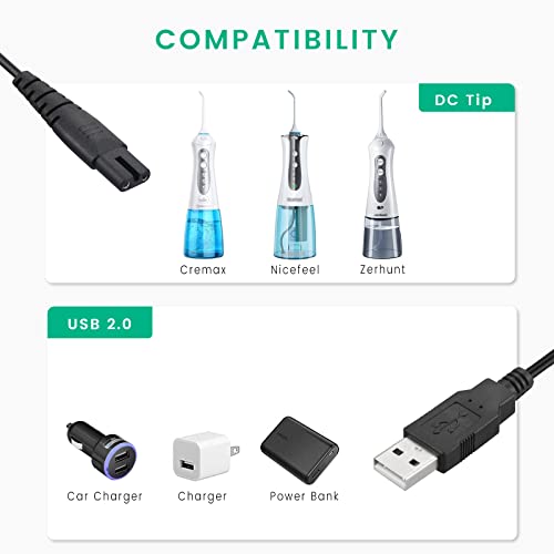Water Flosser Replacement Power Cords – USB to 2-Prong Cable for COSLUS & Mospro