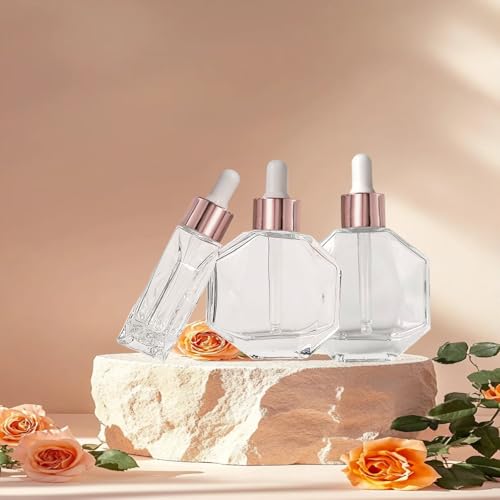 AGENIZ Clear Rose Gold 50ml Dropper Bottles Set of 6 with Lids for Essential Oils Perfume Serums