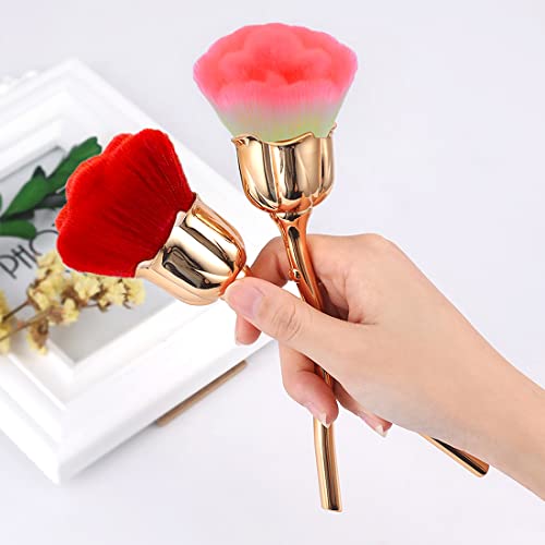 XEAOHESY 2 Pcs Rose Flower Makeup Brushes - Red & Pink Large Face Powder Kabuki Brushes for Cosmetics