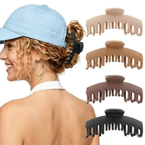 CHLINS Claw Clips for Fine Hair - 4.2 Inch Matte & Leopard Variations, Non-Slip Hair Accessories for Women & Teens - Light Khaki, Khaki, Coffee, Black