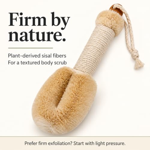 Touch Me Natural Sisal Body Brush for Dry Skin Exfoliation, 9" Firm Handle