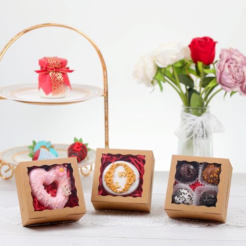 40 Pack 4x4x2 Inch Kraft Bakery Boxes with Window for Treats