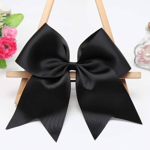 Chiduerm 16 Pcs Large Black Cheer Hair Bows with Elastic Bands - Handmade Ponytail Holders for Girls & Cheerleading