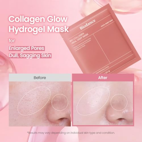 BIODANCE Collagen Deep Hydrating Face Mask Pack of 4 - Pore Minimizing, Anti-Aging, Overnight Hydrogel Skincare