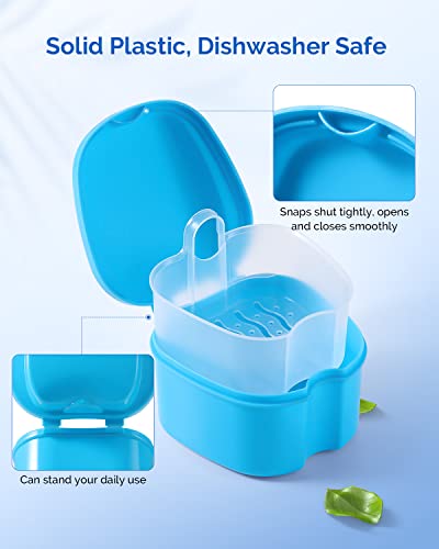 JMU Denture Bath Case Set with Strainer | Navy & Teal Blue