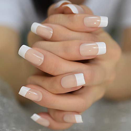 EchiQ Medium Square Press-On Nails - Nude French Tips, 24pcs