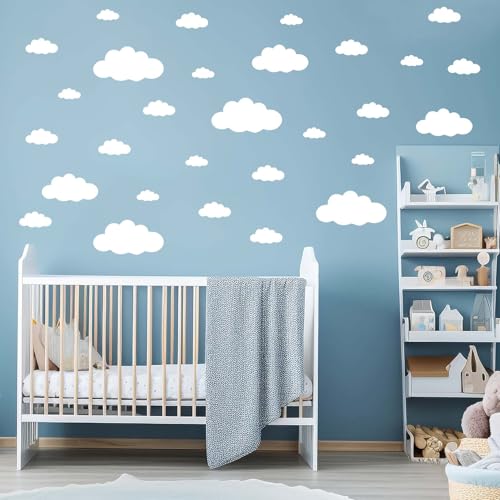62PC White Cloud Wall Decals - Removable Stickers for Kids' Rooms