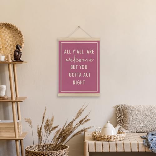 Funny Pink Welcome Poster with Wooden Frame - 12x16 Inch Wall Art