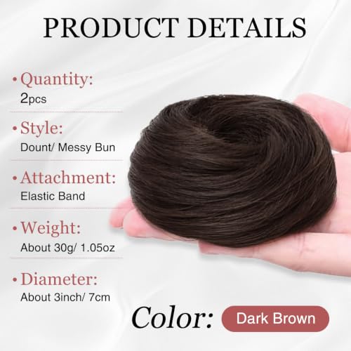 2PCS Messy Bun Hair Piece for Thin Hair - Natural Synthetic Updo Scrunchie
