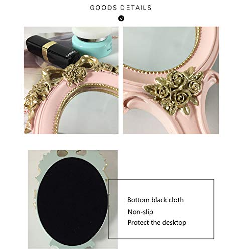White Vintage Handheld Makeup Mirror - Rose Gold Compact Design