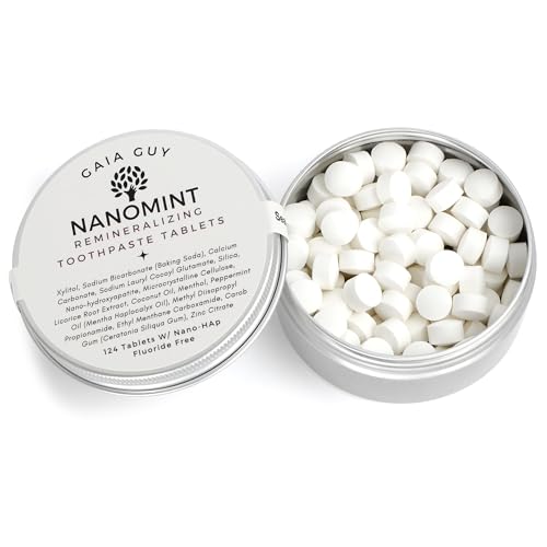 Gaia Guy NanoMint Fluoride-Free Toothpaste Tablets - Remineralize Enamel, Eco-Friendly Travel Mouthwash, 124 Tabs