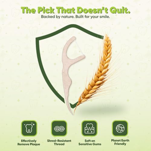 GoEcoVita Plant-Based Dental Floss Picks, Unflavored (200 Pack)