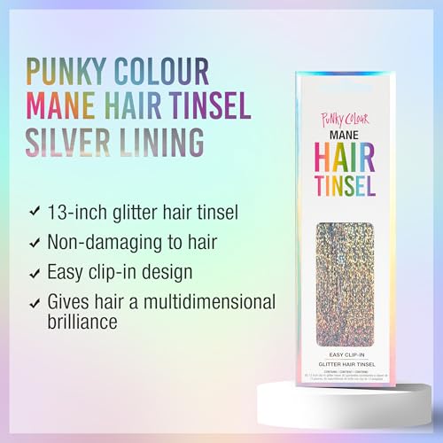 Punky Mane Silver Lining 13-Inch Glitter Fairy Hair Extensions, Clip-In, Heat-Resistant, 6 Pieces