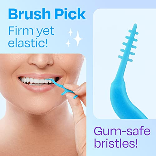 Trueocity Mint Dental Floss Picks with Brush, 200 Count - Ergonomic & Disposable