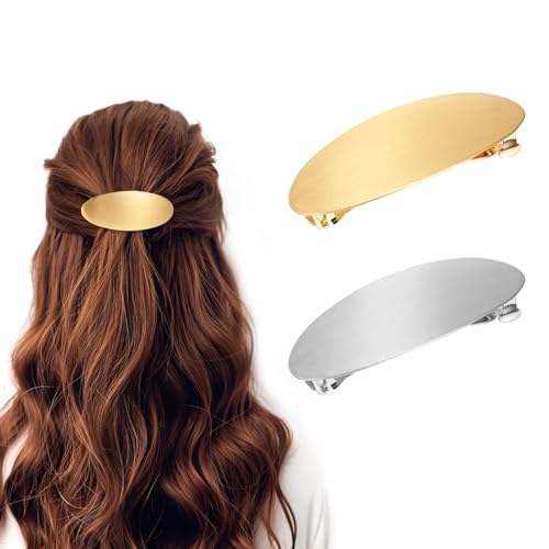 French Metal Hair Barrettes for Women - Large Non-Slip Clip, Gold & Silver