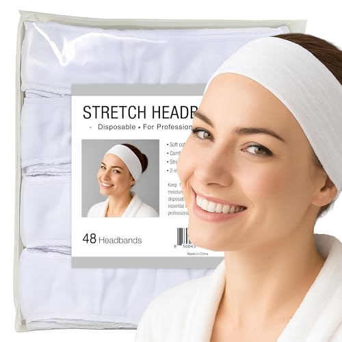 APPEARUS Disposable Stretch Cotton Facial Headband - 48 Count