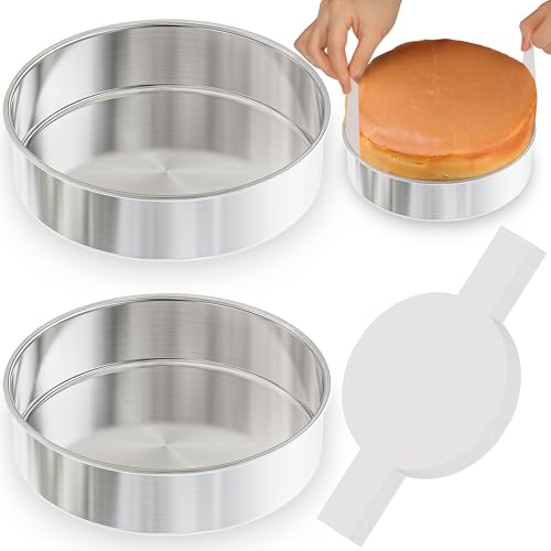8 Inch Stainless Steel Cake Pan Set of 2 with Parchment Paper