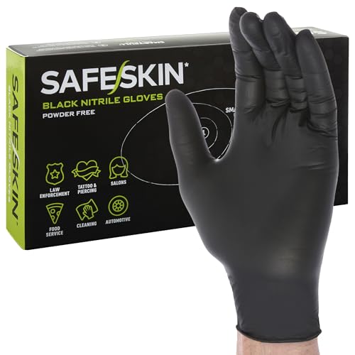 SAFESKIN Black Nitrile Disposable Gloves - Powder Free, 3.5 Mil