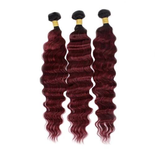 Burgundy Deep Wave Human Hair Bundles - 14, 16, 18 Inch Remy