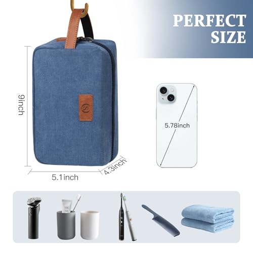 Blue Canvas Toiletry Makeup Bag Dopp Kit - Initial A