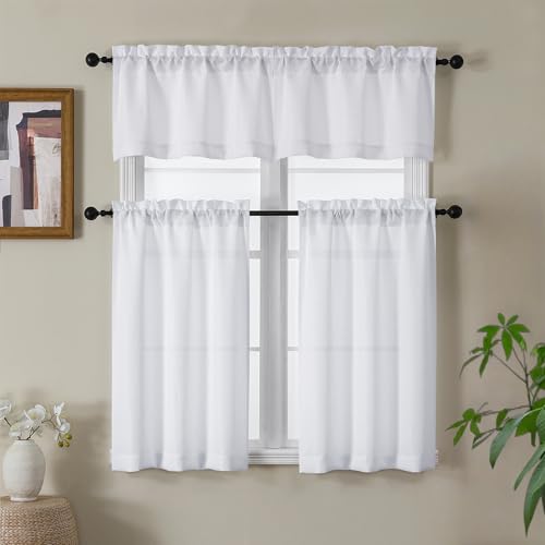 Gwine White Faux Linen Curtains - 30 Inch Length, 2 Panels