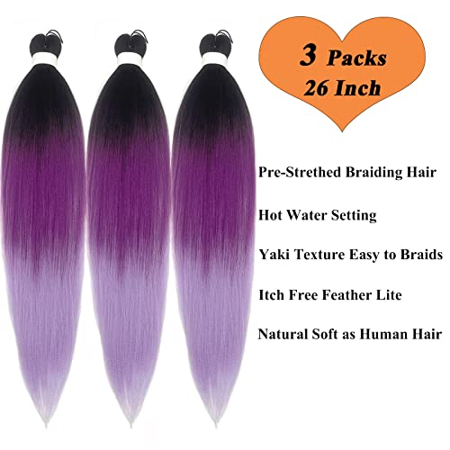 Ombre Purple Braiding Hair Extensions - 26 Inch, 3 Pack
