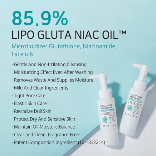 APLB Glutathione Niacinamide Cleansing Oil - 3.55 FL.OZ for Sensitive Skin
