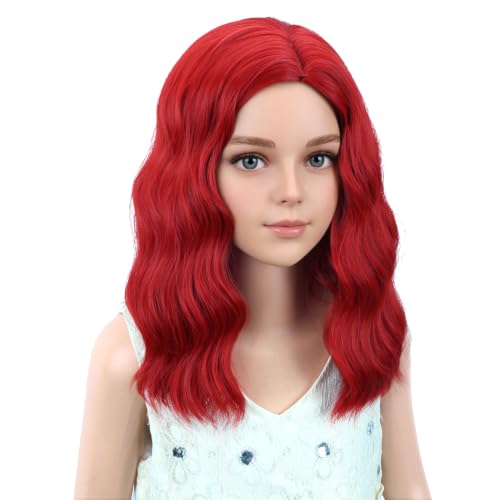 PATTNIUM Red Kids Wig - Short Wavy Synthetic Cosplay Costume Hair, Adjustable Cap