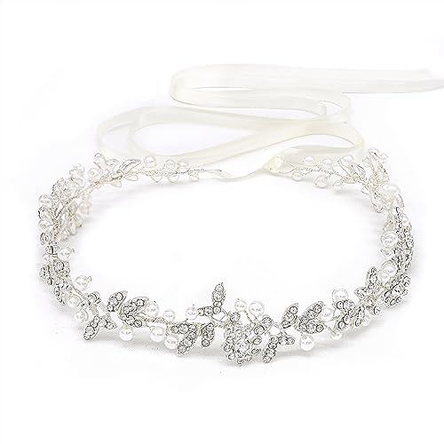 Silver Crystal Pearl Bridal Headband - Bohemian Wedding Hair Accessory