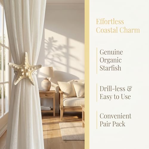 Natural Starfish Rope Curtain Tiebacks - 2 Pack Coastal Decor