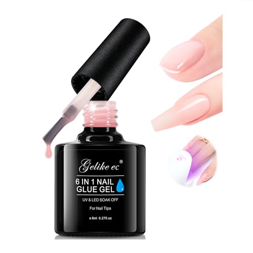 Gelike EC 6-in-2 Jelly Builder Gel Nail Glue Nude Pink - UV Rubber Base for Short Extensions & Tips, 3 - Nude