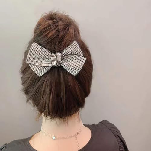 CJKDXDH 2 Pack Large Rhinestone Bow Scrunchies for Women Girls Black Shiny Crystal Hair Ties