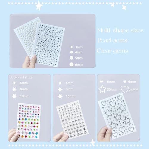 Self-Adhesive Star & Pearl Face Gems - 5 Sheets of Rhinestone Stickers