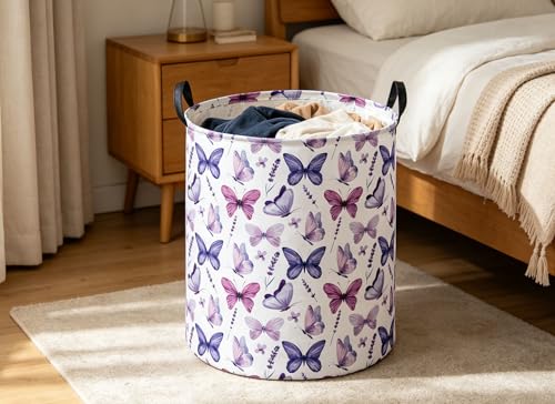 Purple Butterfly Laundry Hamper - Collapsible Storage Bin for Nursery & Home