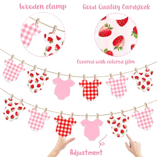 Strawberry Gingham Baby Shower Banner - 102-Inch Bodysuit Garland