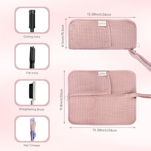 JeeVoya Heat-Resistant Hair Tools Organizer Bag - Portable Pouch for Straighteners & Curling Irons (Pink)