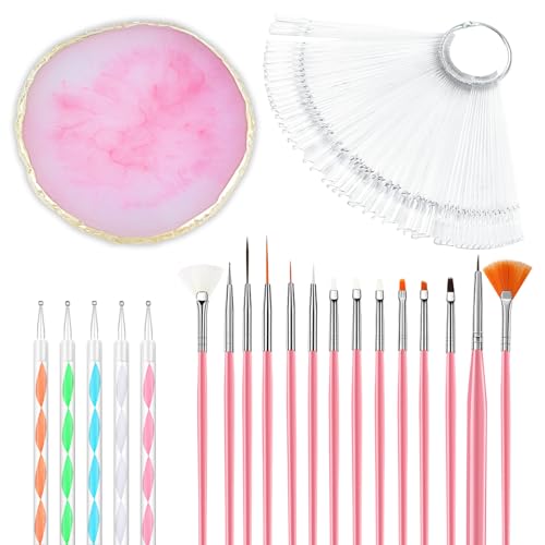 71 in 1 Nail Art Brushes Set with Resin Palette, 50 Pcs Clear Swatch