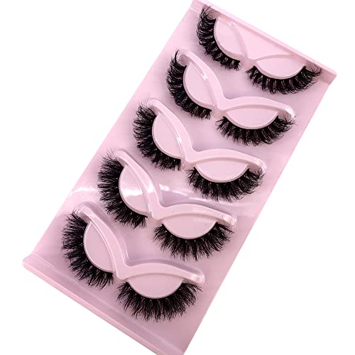 HBZGTLAD 5 Pairs Fluffy Natural Faux Mink False Lashes Short 8-22mm Wispy Strip RU-1