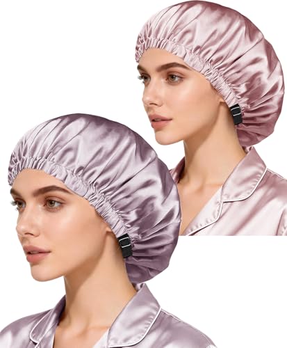 Sage & Dark Red 2-Pack Satin Sleep Bonnet for Curly Hair Women Night Caps
