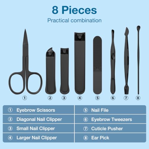 OFIDUS Men's 8-Piece Nail Grooming Travel Kit - Stainless Steel Manicure Set