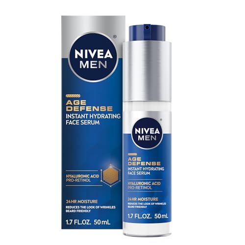 NIVEA MEN Age Defense Hydrating Face Serum with Pro-Retinol & Hyaluronic Acid - 1.7 Fl Oz