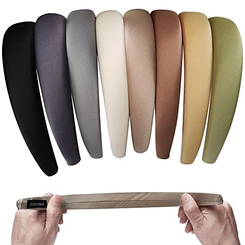 LUSTERMOON 8 Pack Satin Wide Headbands for Women & Girls - Soft Padded Hair Accessories (Color A)