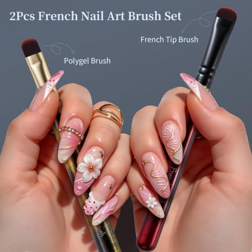 Black 2 Pcs Nail Brush Set for Polygel, French Tip & Clean Up, Builder Gel