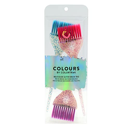 Colortrak Glitter Handle Hair Color Brush Set with 3 Bright Variants – Sassy Pink, Electric Blue, Royal Purple