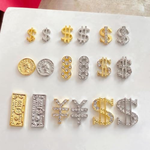 BLGTGH Asd-32 Money Nail Charms 3D Metal Alloy Dollar Sign Nail Art Gems Silver Gold 36Pcs